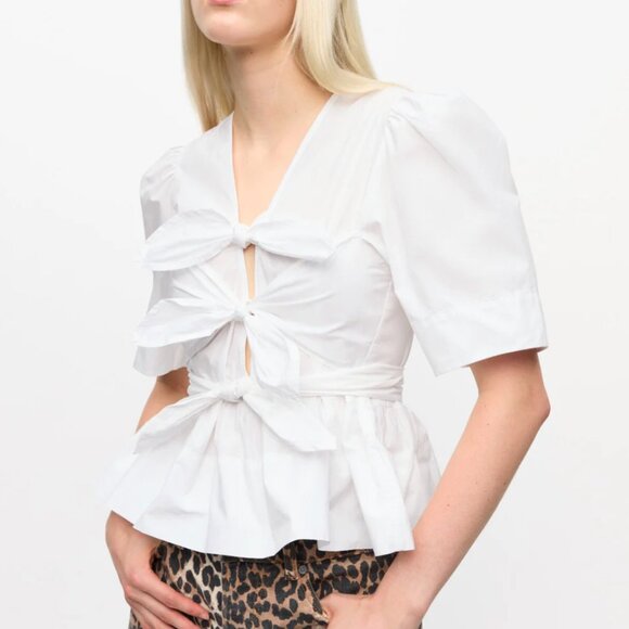 Ganni Tops - Ganni Cotton Tie Strap Blouse - White - XL - BNWT